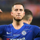 Eden Hazard celebra uno de los dos goles en la final de la Europa League en su último partido con el Chelsea.-OZAN KOSE (AFP)
