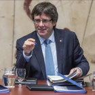 Carles Puigdemont, durante una reunión de la ejecutiva del Govern.-FERRAN SENDRA