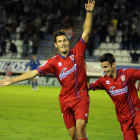 Alex Alegría espera celebrar hoy un gol como el que le dio la victoria al Numancia ante el Oviedo, el último triunfo rojillo en Los Pajaritos.-Diego Mayor