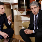 El líder del PSOE, Pedro Sánchez, y el portavoz de Democràcia i Llibertat, Francesc Homs, esta tarde en su reunión en el Congreso.-JUAN MANUEL PRATS