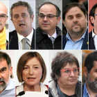 Los líderes independentistas encarcelados. Arriba: Romeva, Forn, Turull, Junqueras, Rull. Abajo: Cuixart, Forcadell, Bassa y Sànchez.-AFP