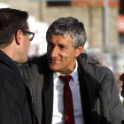 Palacios, Setién y Eduardo Rubio charlan en los prolegómenos del Lugo-Numancia del pasado miércoles.-El Progreso