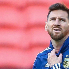 Messi, durante un entrenamiento con la selección argentina en Brasil.-