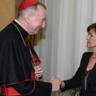 La vicepresidenta del Gobierno, Carmen Calvo, con el secretario de Estado del Vaticano, Pierto Parolin, en octubre del 2018.-EFE