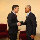 El presidente del Gobierno, Pedro Sánchez, junto al expresidente estadounidense Barack Obama.-TWITTER
