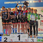 El podio femenino por clubes del año pasado en el Nacional disputado en Soria.-FCYLT