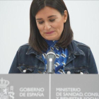 Carmen Montón ministra de Sanidad,  en la rueda de prensa anunciando su dimisión.-JOSE LUIS ROCA
