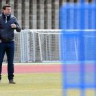 Anquela y Palacios en el entrenamiento de ayer en el anexo de Los Pajaritos.-Álvaro Martínez