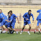 Los jugadores del Numancia durante un instante de la primera sesión-