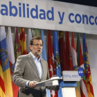 El presidente del Gobierno y del PP, Mariano Rajoy, durante su intervención en un acto celebrado hoy en la localidad segoviana de La Granja de San Ildefonso.-Foto: EFE