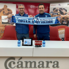 Cabrerizo y Toribio en la presentación de la bfanda conmemorativa de la Copa del Rey. HDS