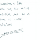 Manuscrito de Marta Ferrusola con "instrucciones" a la Banca Privada d'Andorra (BPA).-
