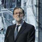 Mariano Rajoy, el pasado 28 de marzo, durante su intervención en la inauguración de una jornada sobre infraestructuras en Barcelona.-ANDREU DALMAU