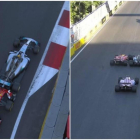 Los dos toques entre Vettel y Hamilton en Bakú.-