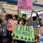 Protesta de refugiados ante el servicio de asilo de la capital de Atenas, el pasado 19 de septiembre-LOUISA GOULIAMAKI