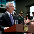El presidente de Colombia  Ivan Duque  da un discurso en la ceremonia de presentacion de la nueva cupula militar en Bogota-MAURICIO DUEÑAS CASTAÑEDA