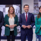 De izquierda a derecha, los candidatos a la presidencia de la Junta de Andalucía Juan Marín (Cs), Susana Díaz (PSOE), Juan Manuel Moreno (PP) y Teresa Rodríguez (Adelante Andalucía), en el debate de campaña de este lunes, en Canal Sur.-EFE / JULIO MUÑOZ