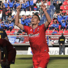 Dani Calvo celebra el gol que marcaba al UCAM y que le daba la victoria al Numancia.-María Ferrer