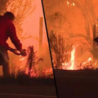 Captura del vídeo en que se ve a un hombre salvando a un conejo de morir en las llamas de los incendios de California.-YOUTUBE