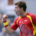 Pablo Carreño celebra un punto ganado en su partido de Copa Davis contra el croata Nikola Mektic.-AFP / STRINGER