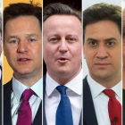 De izquierda a derecha, Nigel Farage, Nick Clegg, David Cameron, Ed Miliband y Nicola Sturgeon.-