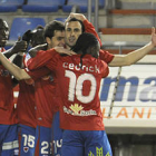 Díaz de Cerio celebra el gol de la victoria rojilla. / V. Guisande-