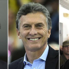 Combo de imágenes de tres de los favoritos. De izquierda a derecha: Scioli, Macri y Massa.-AFP
