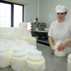 La quesera artesana RocíoAlayeto llena un molde de pasta para elaborar uno de sus quesos naturales.-