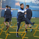 Sergio García, en primer plano, en un entrenamiento del Espanyol.-RCDE