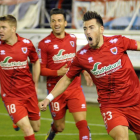 Sergi Enrich celebra el gol que marcó al Zaragoza.-Diego Mayor