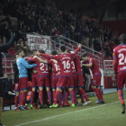 Los jugadores del CDNumancia festejan uno de los goles anotados el pasado jueves ante el Sevilla Atlético en el último partido de 2017.-MARIO TEJEDOR