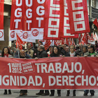 Cabecera de la manifestación que recorrió hoy el centro de Soria. / VALENTÍN GUISANDE-