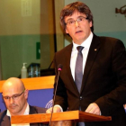 Carles Puigdemont, durante su conferencia del martes en el Parlamento Europeo.-ACN / LAURA POUS