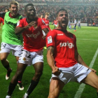 Molina, del Nàstic, celebra un gol ante el Alavés, en la última jornada de la pasada temporada de Segunda División.-Jaume Sellart