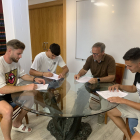 Edu Rubio con los jugadores Mario Barco, Ayesa y Cotán. Twitter Numancia