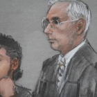 Dibujo de Dzhokhar Tsarnaev (izq) junto al juez O'Toole, durante la vista judicial, este lunes en Boston.-Foto:   REUTERS / JANE FLAVELL COLLINS