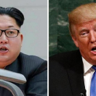 El líder norcoreano, Kim Jong-un, y el presidente de EEUU, Donald Trump.-KCNA / JUSTIN LANE