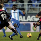 El Reus, durante su victoria ante el Málaga.-EL PERIÓDICO