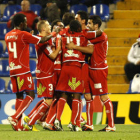 Los jugadores del Numancia celebran uno de los goles anotados ante el Hércules. / ÁREA 11-