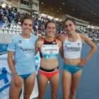 Marta Pérez, Esther Guerrro y Solange Pereira, al término del 1.500, ayer, en Huelva.-RFEA