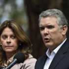 Iván Duque ofreciendo una rueda de prensa.-AFP