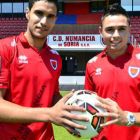 Munir e Ito durante su presentación como jugadores del Numancia. / ÁLVARO MARTÍNEZ-