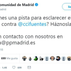Tuit del PP madrileño.-EL PERIÓDICO