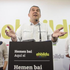 El aspirante de EH Bildu a lendakari, Arnaldo Otegi, en una comparecencia ante la prensa en Bilbao.-EFE / JAVIER ZORRILLA