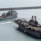 Vehículos militares estadounidenses en las maniobras conjuntas con Corea del Sur.-AP