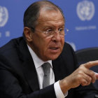 Lavrov, durante su rueda de prensa en la sede de la ONU, en Nueva York, este viernes.-REUTERS / LUCAS JACKSON