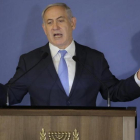 Netanyahu, durante su discurso en una conferencia de organizaciones judías de EEUU, celebrada en Jerusalén, el pasado miércoles, 21 de febrero.-/ AP / SEBASTIAN SCHEINER