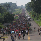 Migrantes hondurenos caminan hacia la ciudad de Tapachula.-EFE