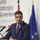 El presidente del Gobierno, Pedro Sánchez, en la inauguración de la II Conferencia Nacional Tripartita.-DAVID CASTRO