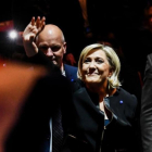 La líder del Frente Nacional, Marine Le Pen, antes de su intervención en la presentación de su campaña en Lyon.-AFP / JEFF PACHOUD